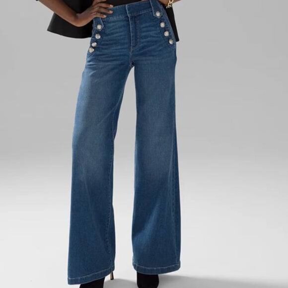 NWT White House Black Market High Rise Wide Leg Jeans Everday Soft Size 6 Blue - Picture 1 of 12